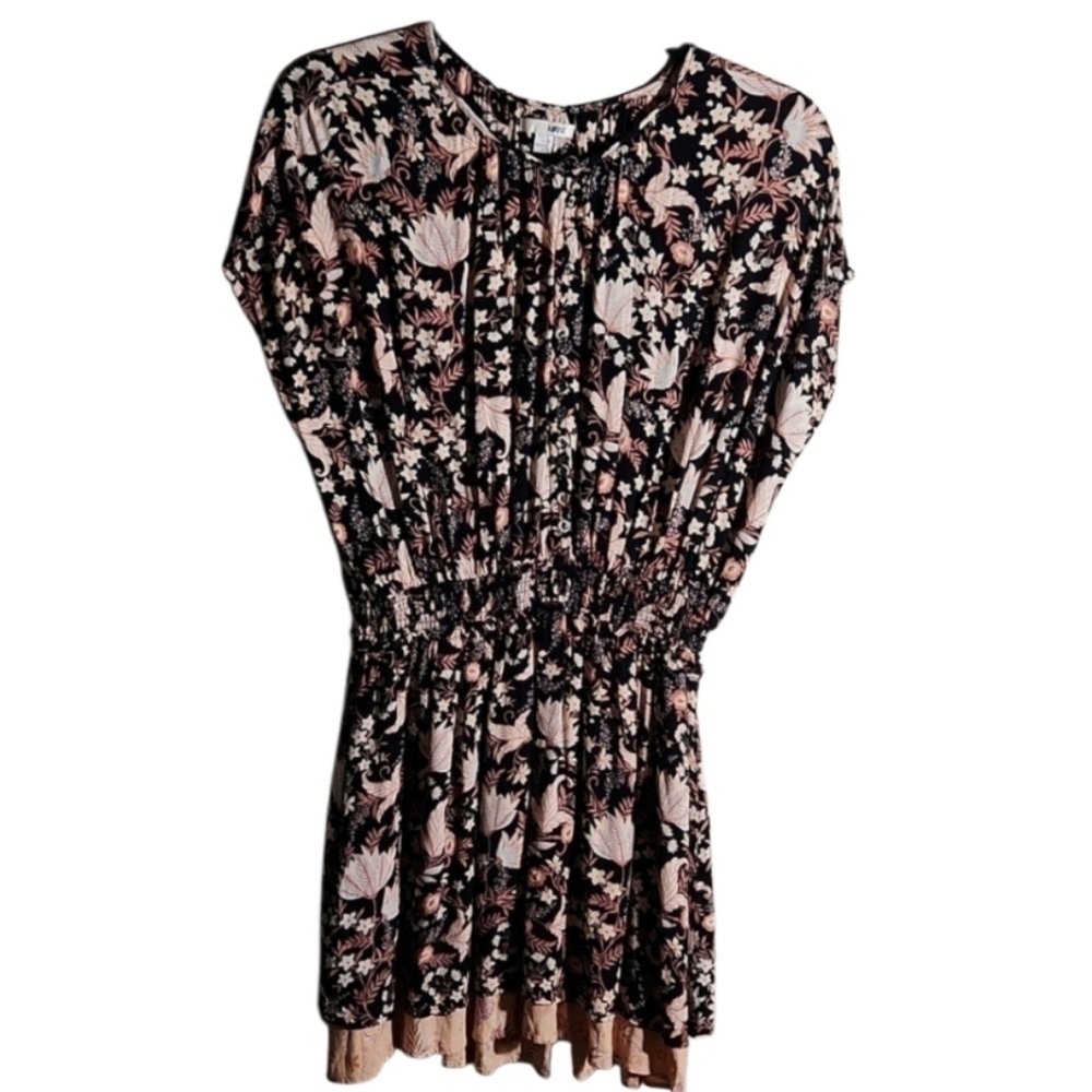 Amuse Society Dress Womens Size S Floral Button Elastic Waist Double Skirt